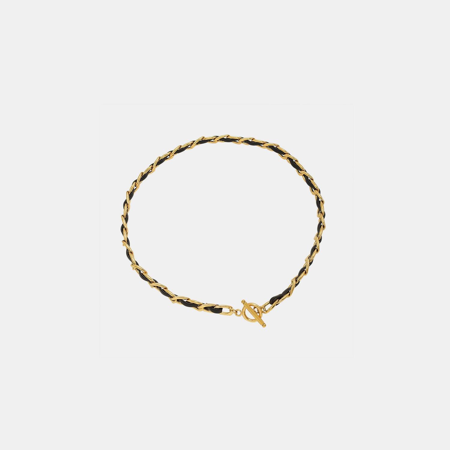18K Gold-Plated Leather Chain Necklace Gold One Size