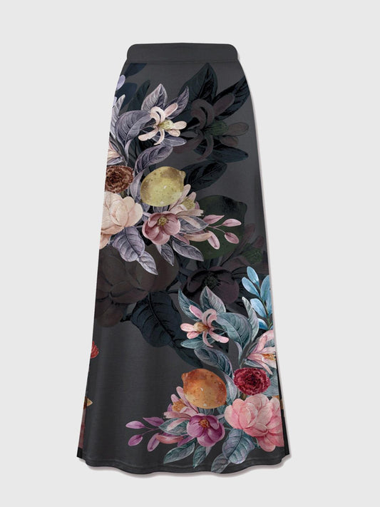 Printed Elastic Waist Midi Skirt Black