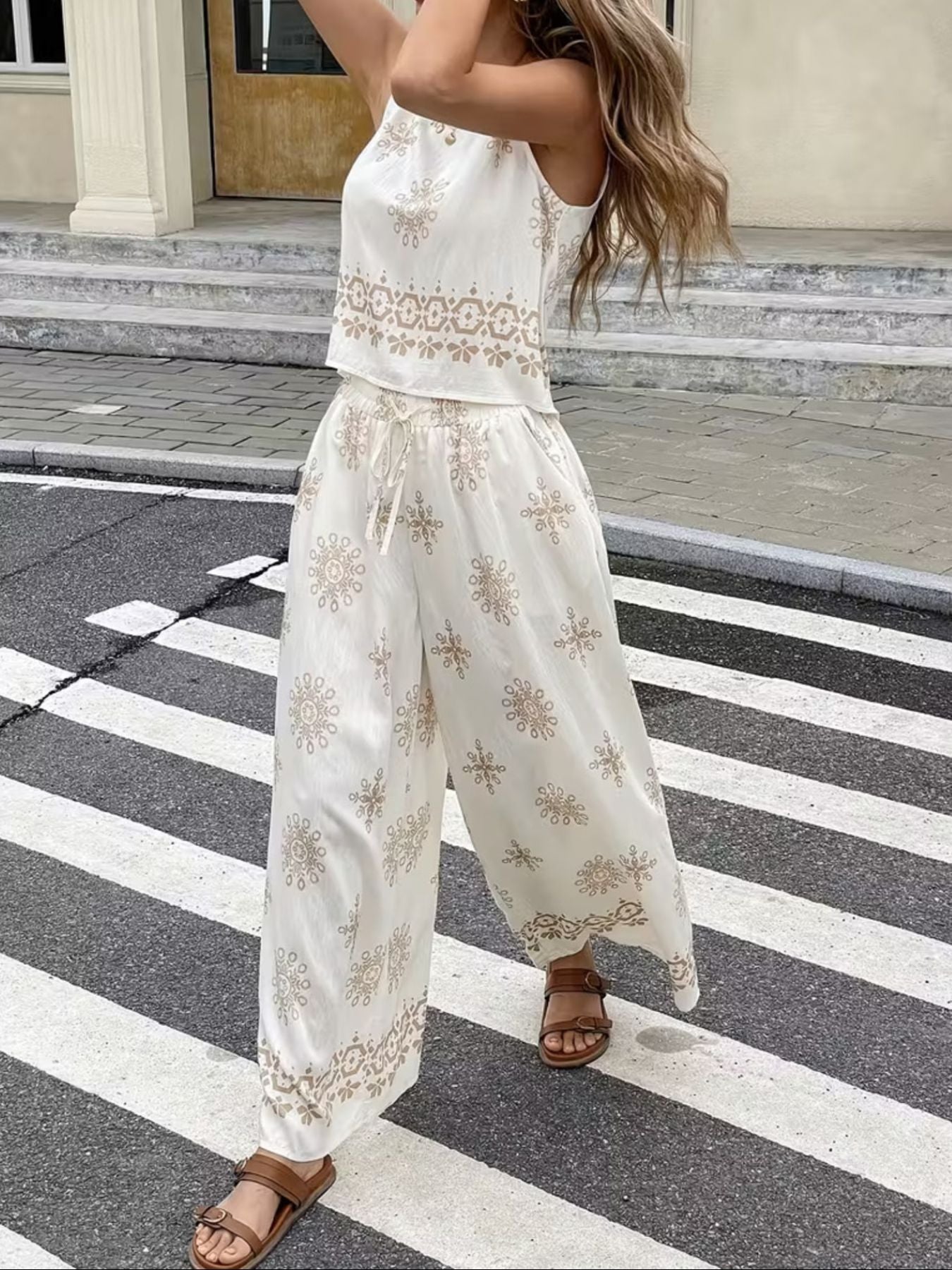 Sleeveless Top and Wide Leg Pants Set