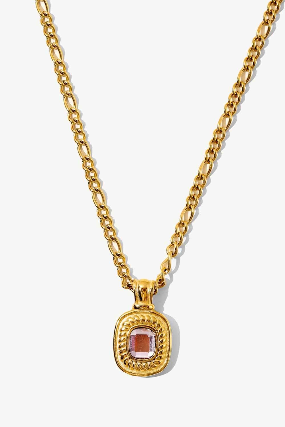 18K Gold Plated Inlaid Rhinestone Pendant Necklace Pink One Size