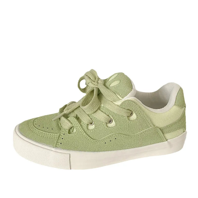 Contrast Lace Up Round Toe Flats Sneakers Sage