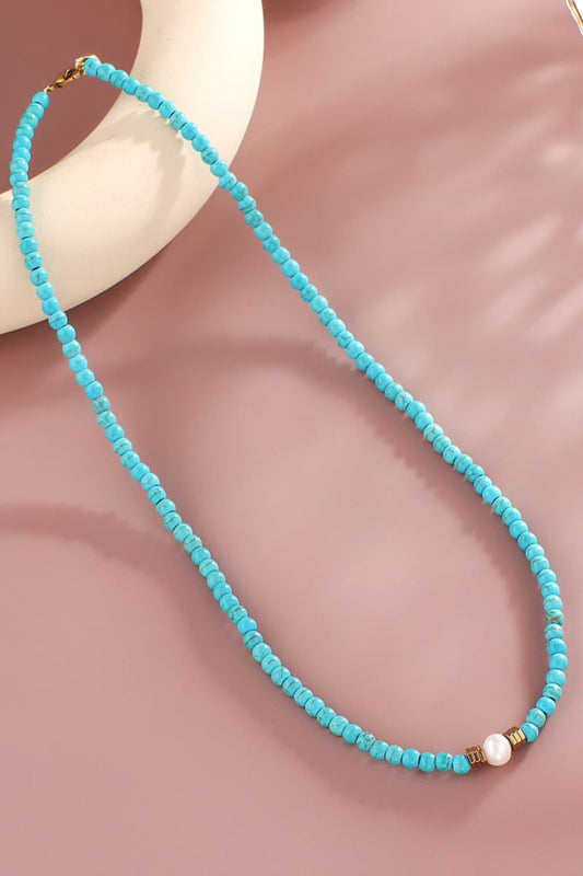 Turquoise & Pearl Necklace Sky Blue One Size