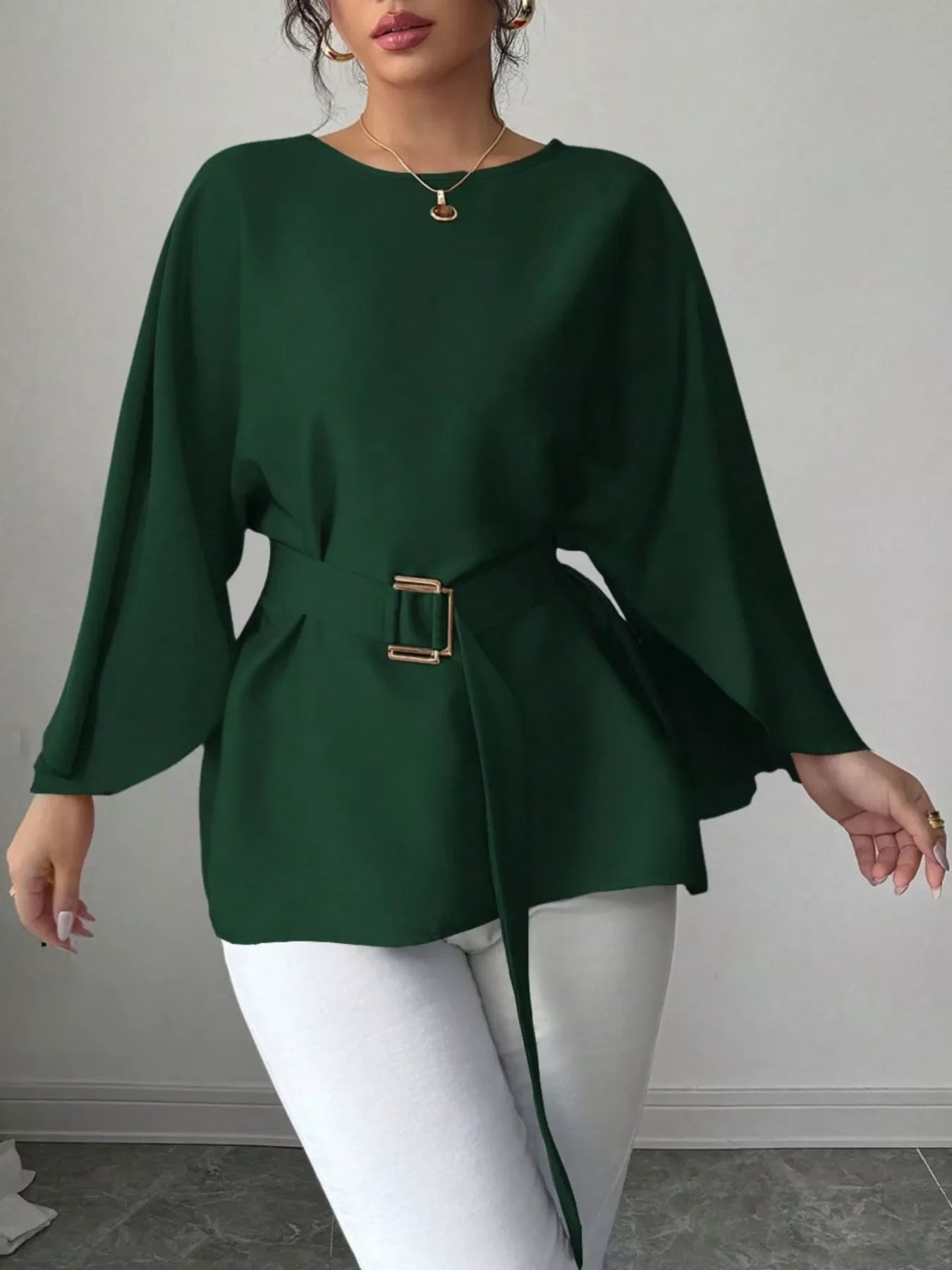 Batwing Sleeve Belted Blouse