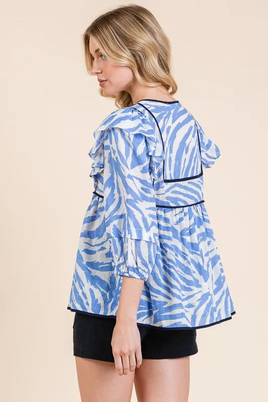 Lime 'N' Chili Graphic Print Solid Trim Quarter Sleeve Blouse