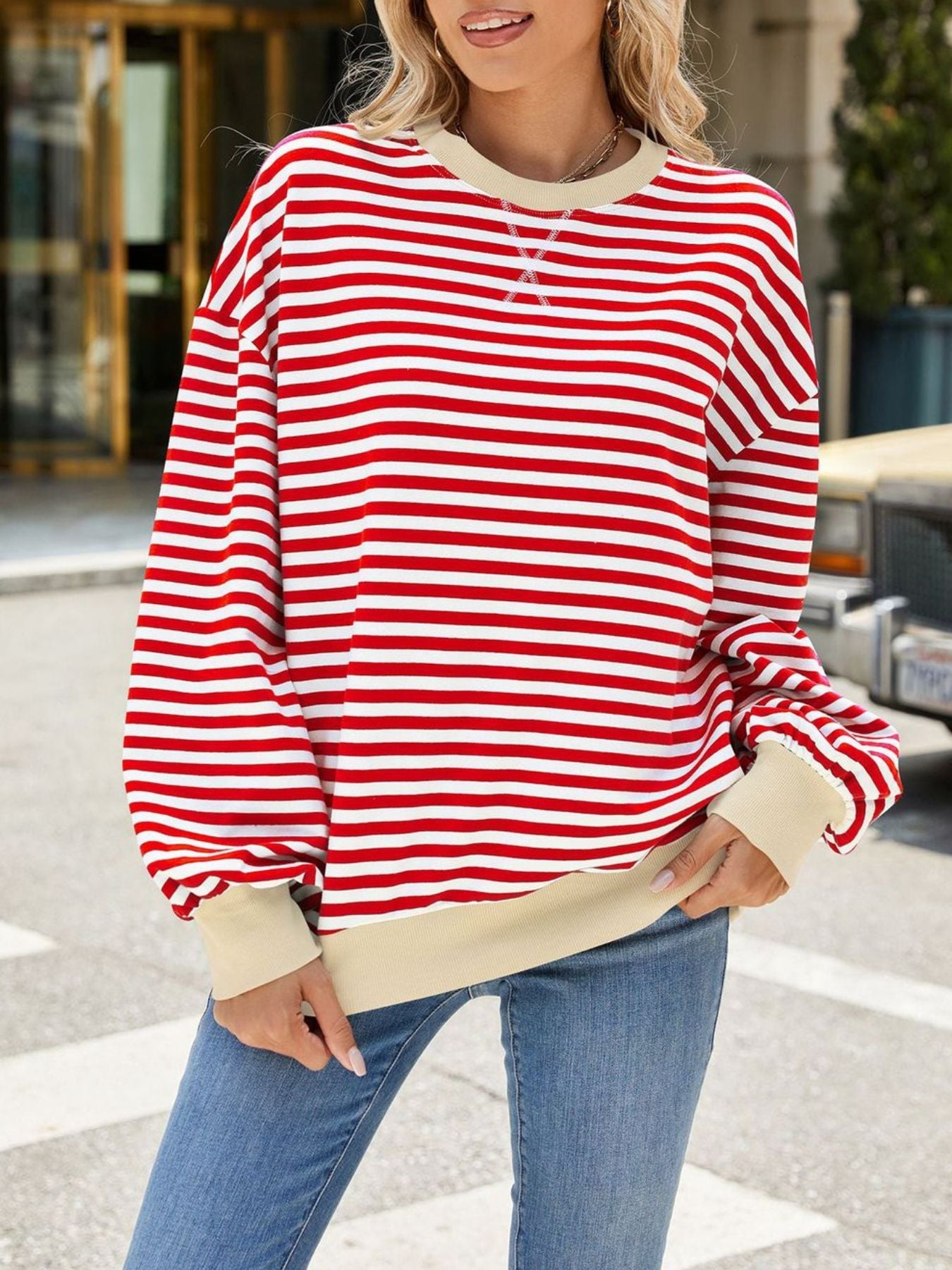Striped Crew Neck Long Sleeve Sweatshirt