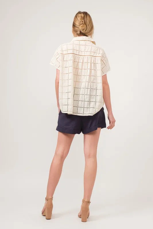 And The Why Eyelet Loose Button Down Shirt