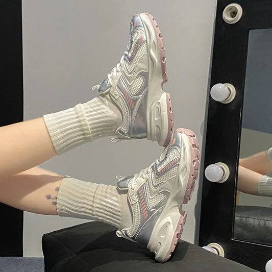 Contrast Mesh Platform Athletic Pink