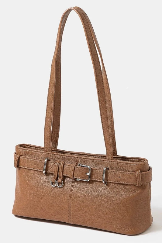 Fame Belt Strap Textured Faux Leather Shoulder Bag DBR One Size