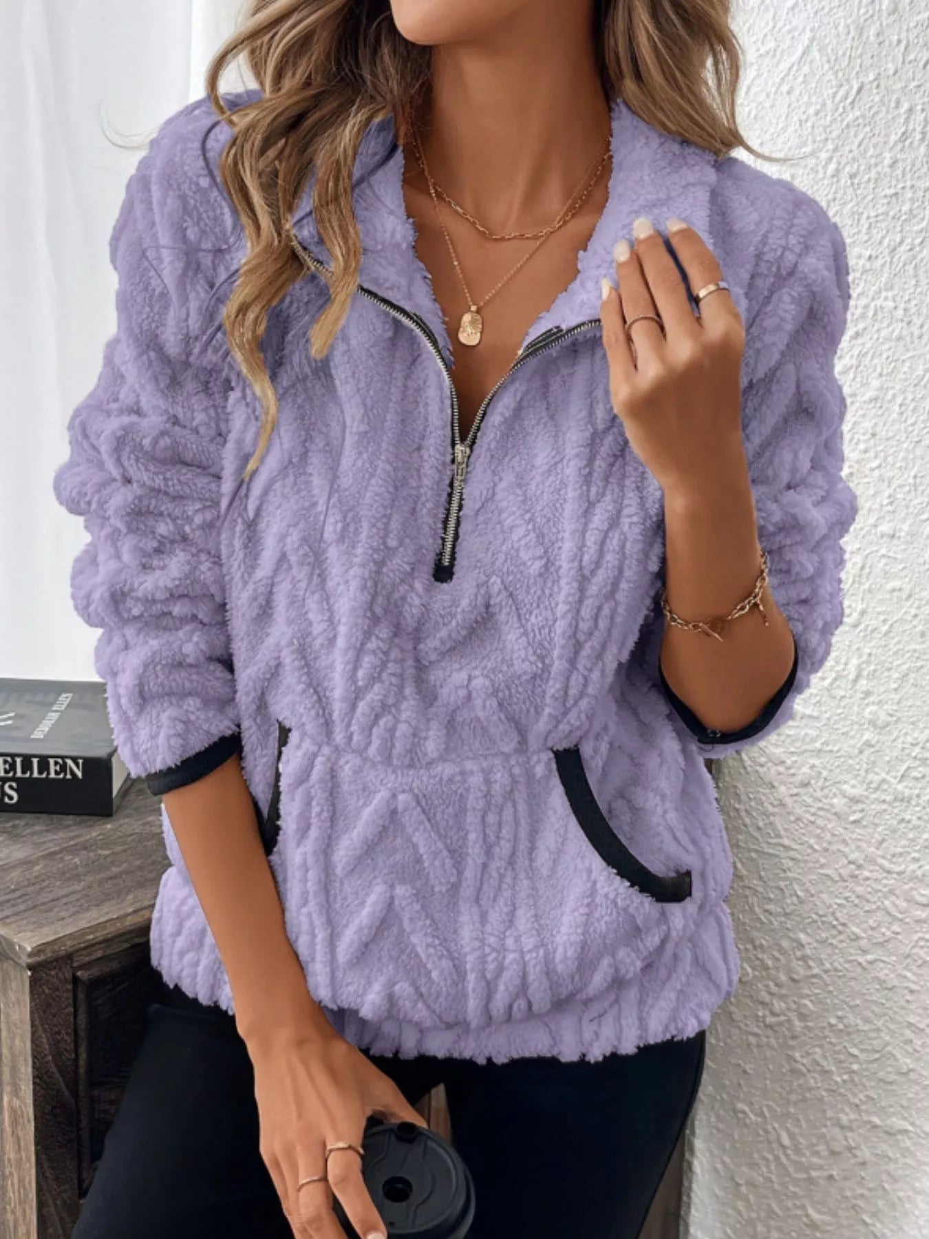 Full Size Sherpa Half Zip Sweatshirt Plus Size