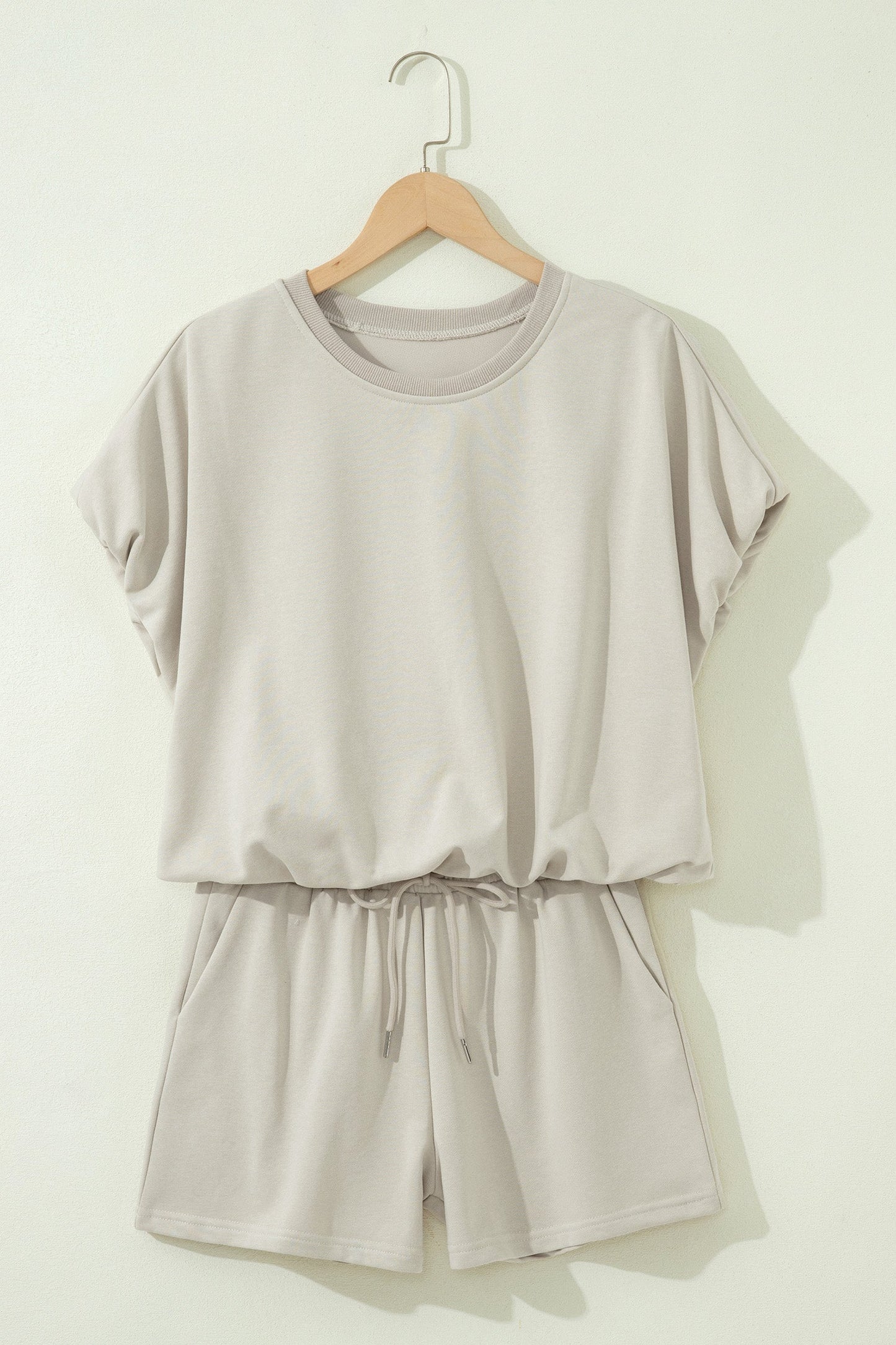 Solid Puff Sleeve Top & Drawstring Shorts Set