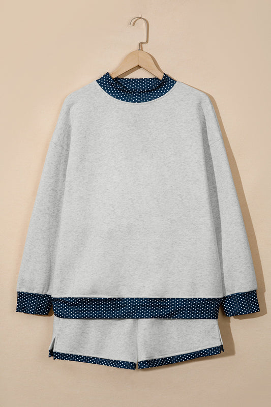 Polka Dot Patchwork Sweatshirt & Shorts Set