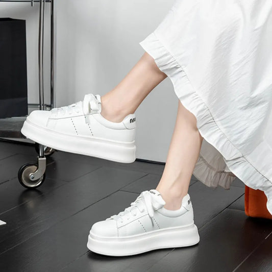 Lace Up Contrast Round Toe Platform Sneakers White