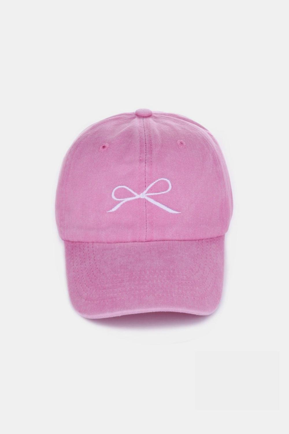 Zenana Bow Embroidered Washed Cotton Caps Pink One Size
