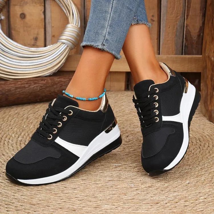 Lace Up Wedge Sneakers Black