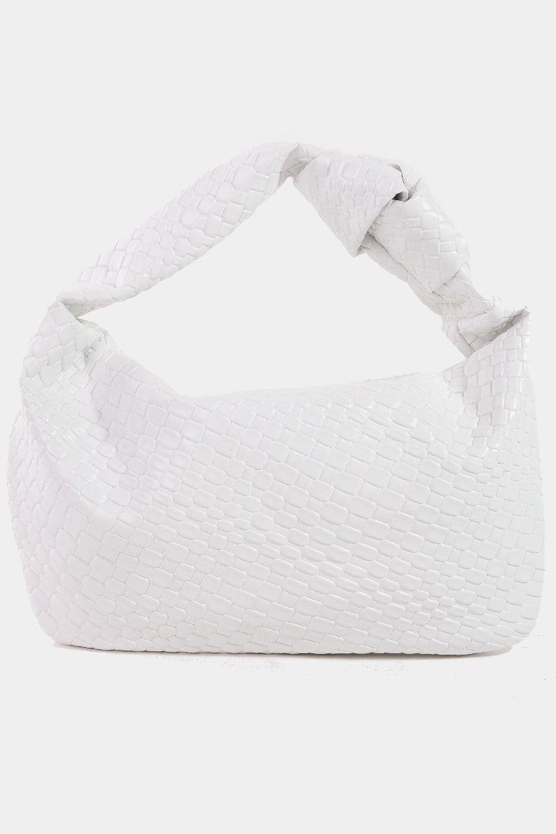 Fame Weave Pattern Knotted Handle Handbag White One Size
