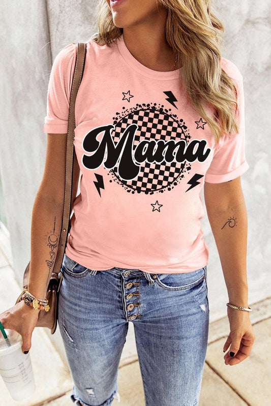 MAMA Round Neck Short Sleeve T-Shirt Blush Pink
