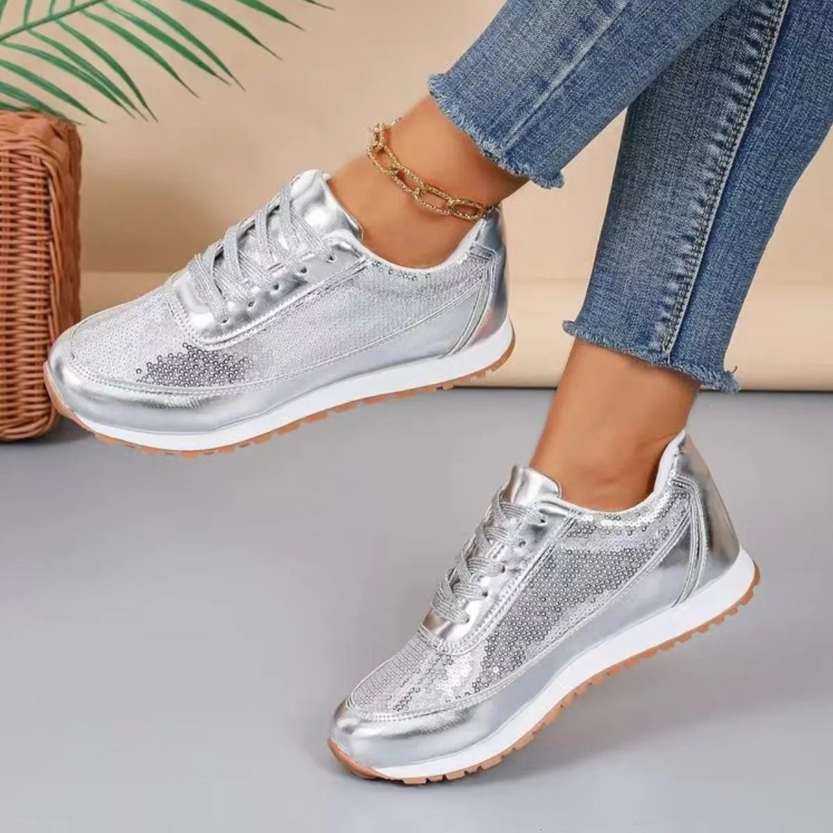Round Toe Platform Athletic Silver