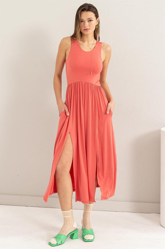 HYFVE Sleeveless Slit Midi Dress Spiced Coral