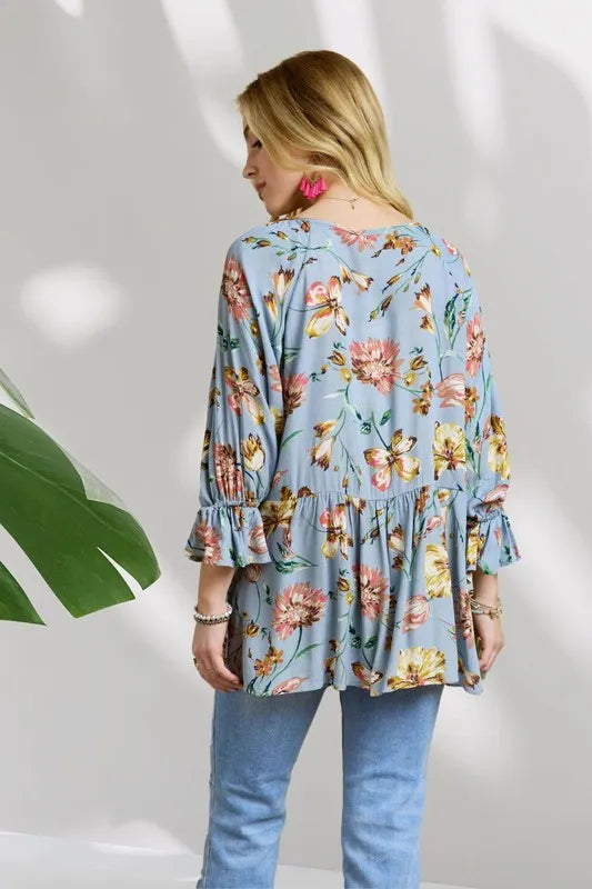 ADORA Floral Peasant Tunic Top