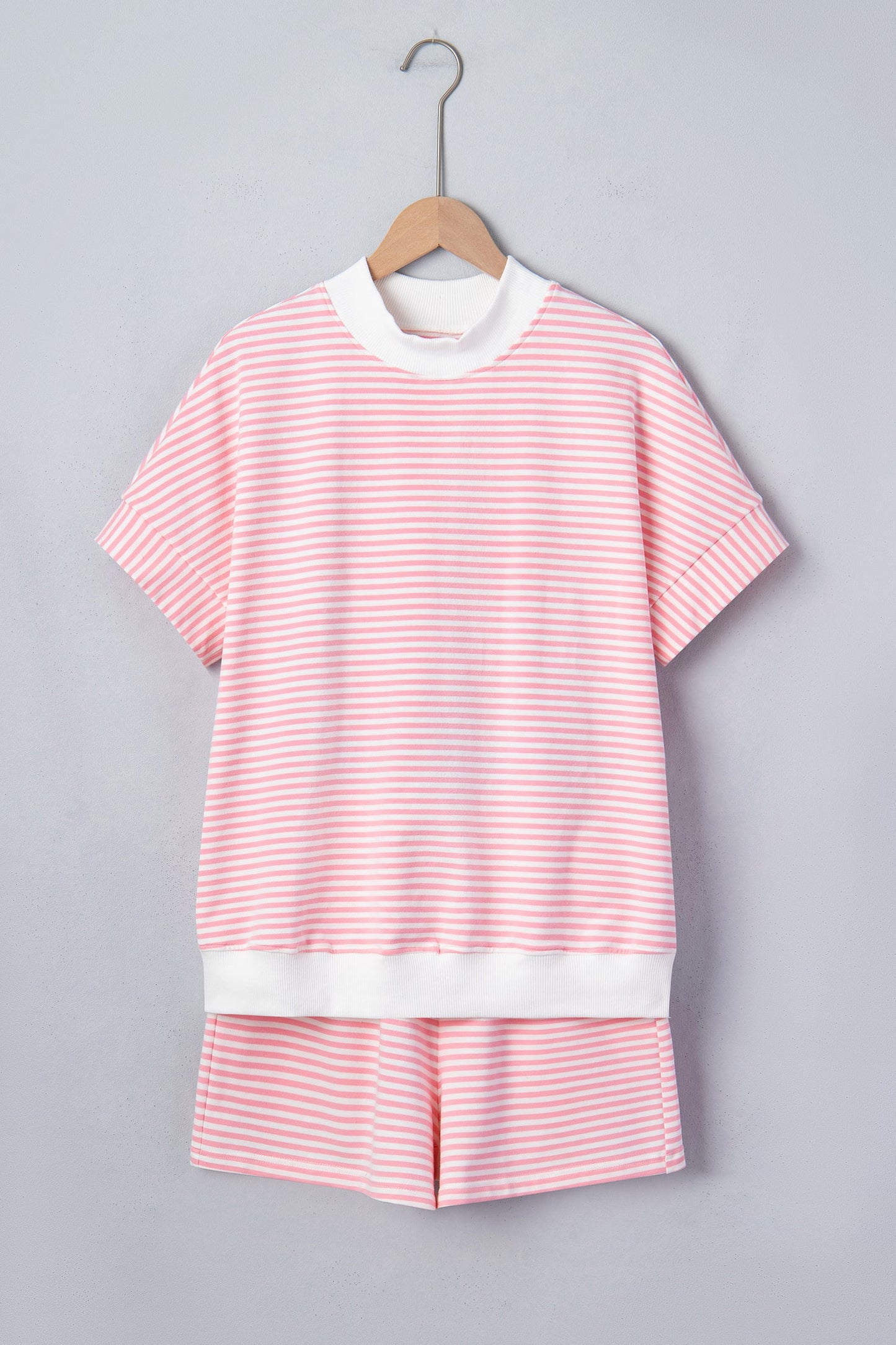 Stripe Contrast Mock Neck Tee & Shorts Set