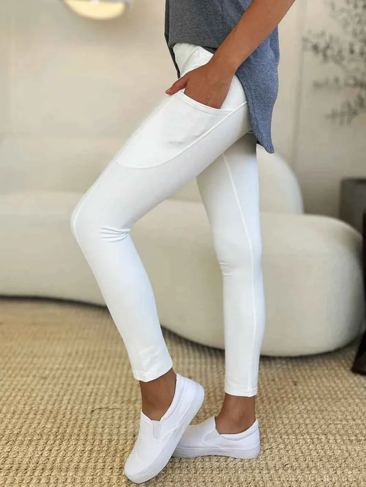 White High Rise Slim Fit Pocket Sports Leggings