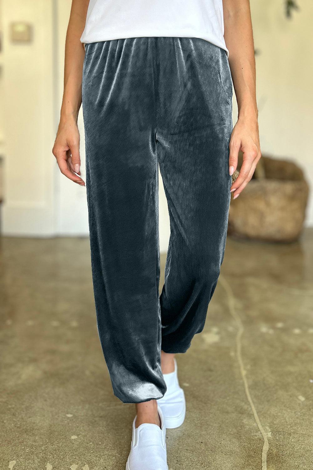 FAM-FAM Pocketed Elastic Waist Joggers Dark Gray