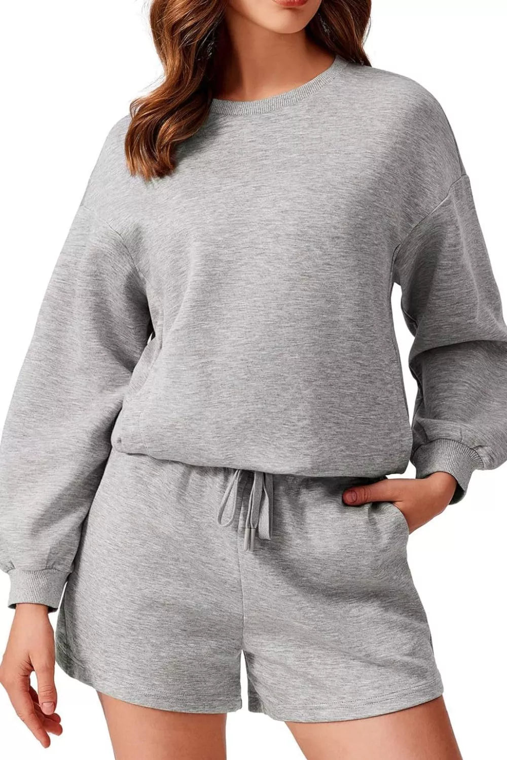 Round Neck Sweatshirt and Shorts Set