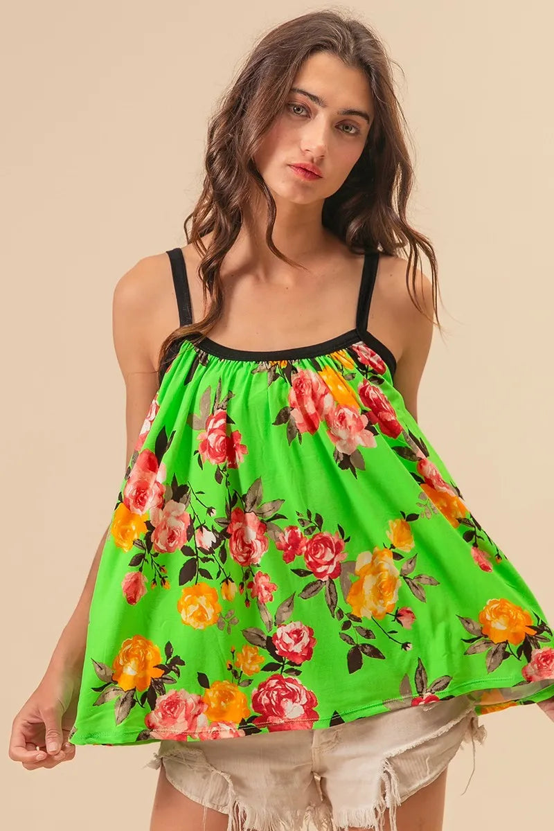 BiBi Floral Print Jersey Knit Gathering Cami Top