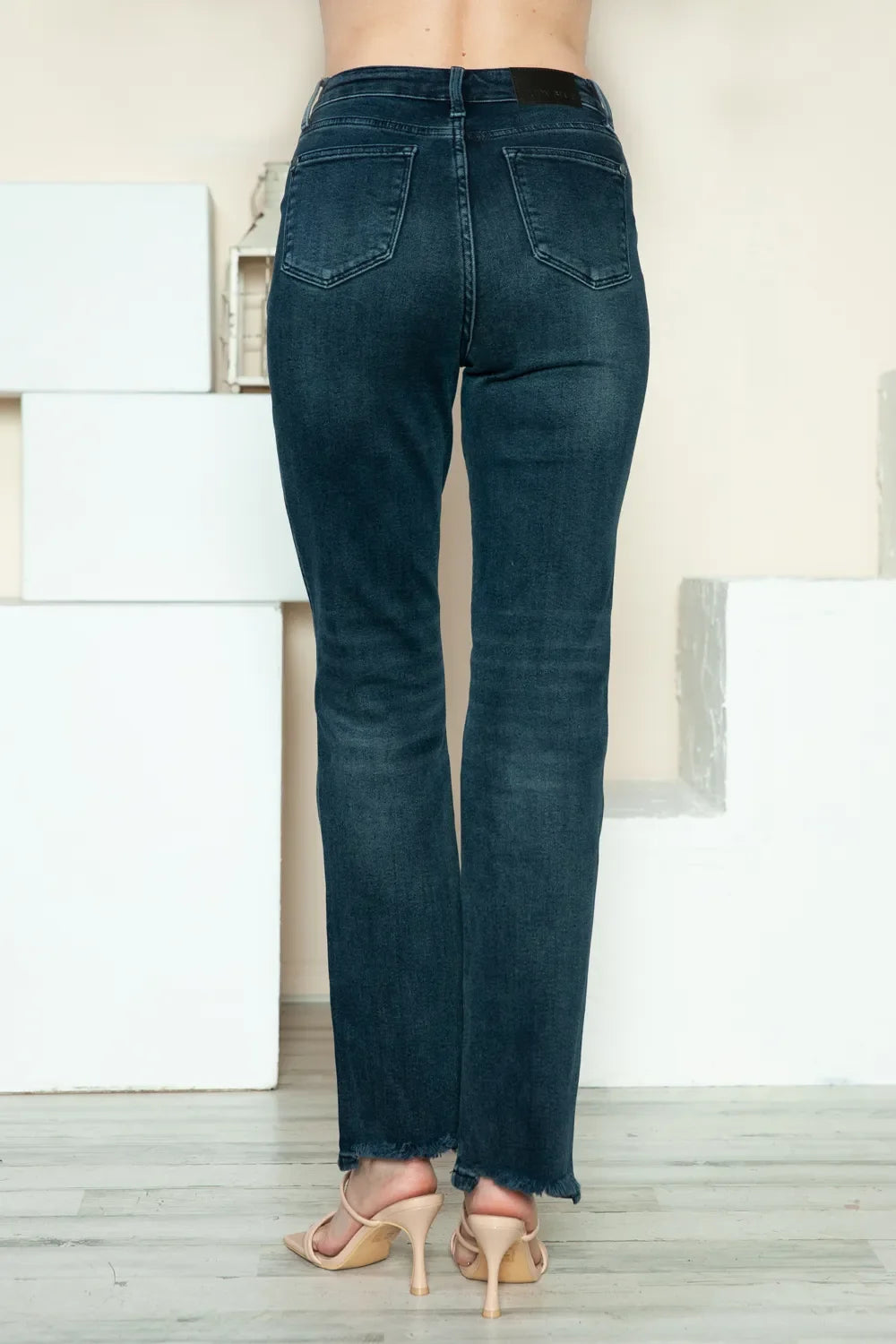 Judy Blue Full Size Button Fly Raw Hem Straight Jeans