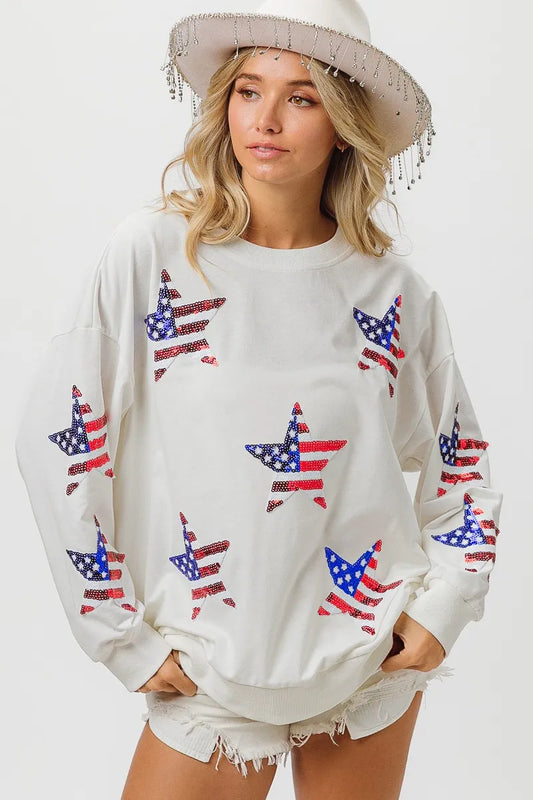 BiBi American Flag Sequin Star Sweatshirt