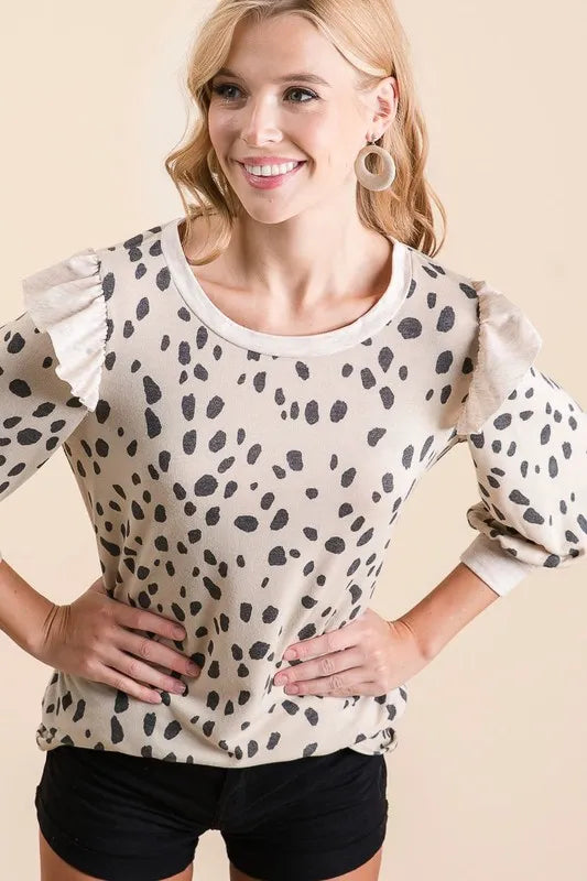 BiBi Dalmatian Print Terry Top with Contrast Band