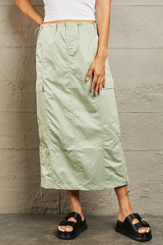 HYFVE High Waisted Cargo Midi Skirt for Women - Just In Time Fashion Light Green