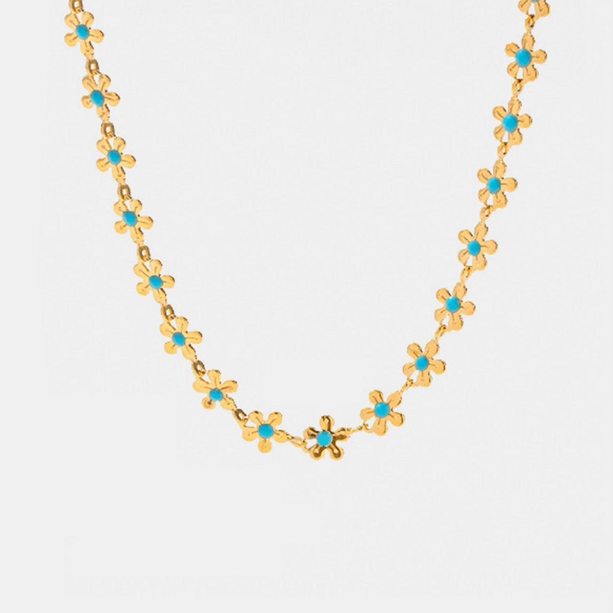 Titanium Steel Drip Oil Flower Necklace Gold One Size