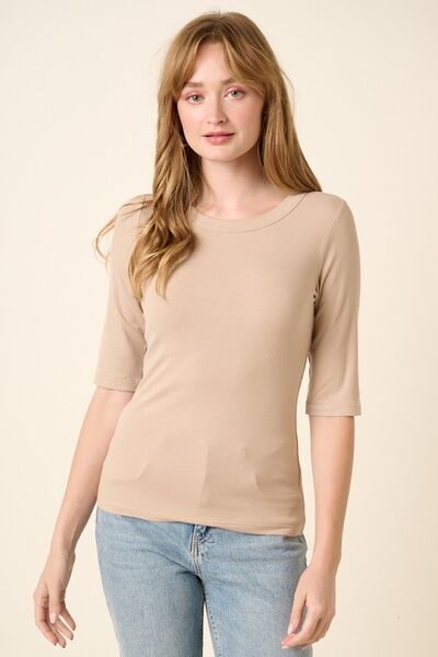 Mittoshop Round Neck Half Sleeve T-Shirt Tan
