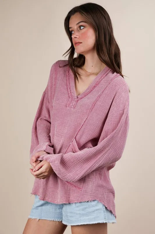 VERY J Plus Size Washed Cotton Gauze Oversized Top