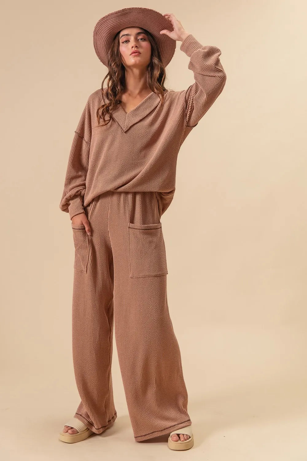 BiBi 2tone Cord Rib Waist Band Side Pocket Pants