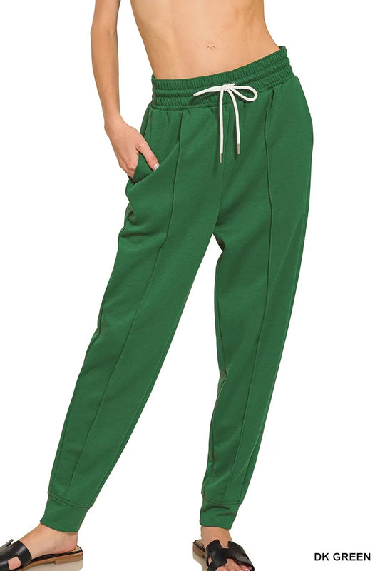 Zenana Drawstring Scuba Sweatpants with Pockets DK GREEN