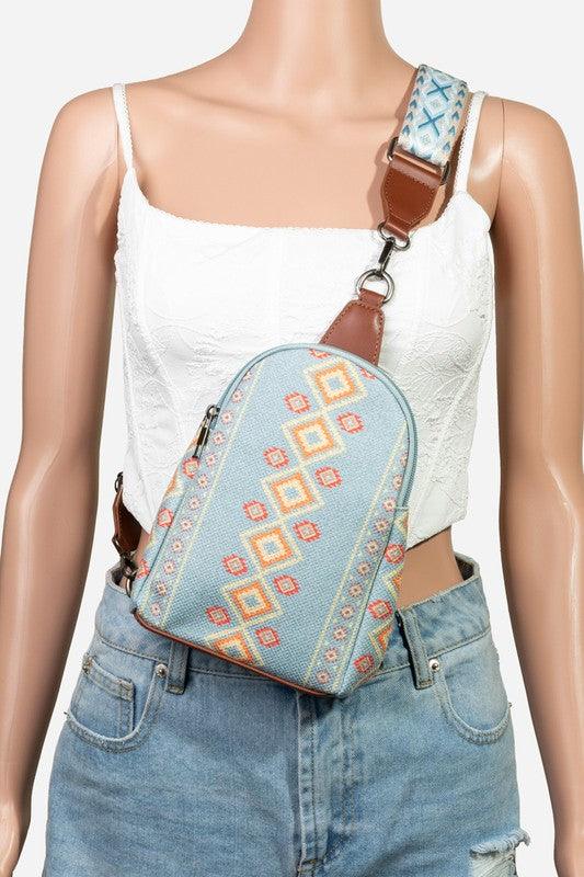 Fame Geometric Wide Strap Crossbody Bag Light Blue One Size