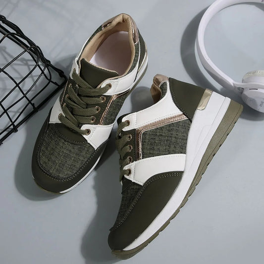 Round Toe Platform Sneakers Army Green