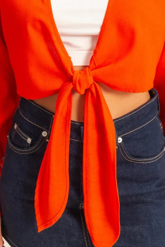 HYFVE Washed Tie Front Crop Top