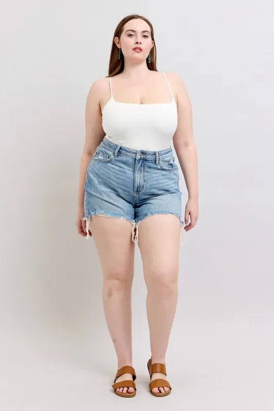 Judy Blue Plus Size HW Rigid Magic Destroy Cut Off Denim Shorts