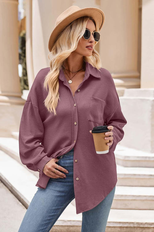 Mandy Collared Neck Dropped Shoulder Shirt Mauve