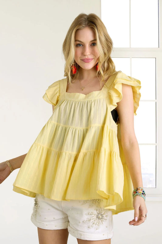 ADORA Ruffle Sleeve Babydoll Tunic Top