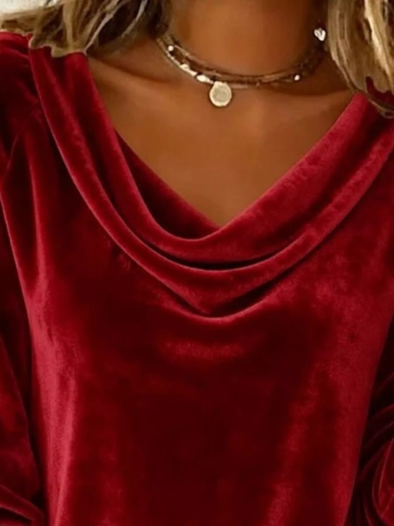 Velvet Cowl Neck Long Sleeve T-Shirt
