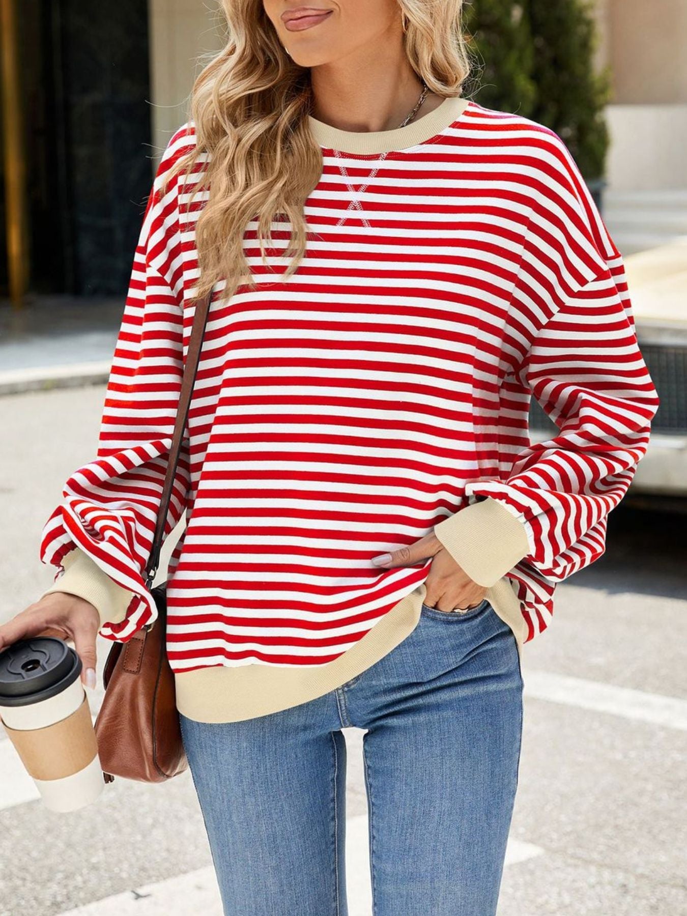 Striped Crew Neck Long Sleeve Sweatshirt