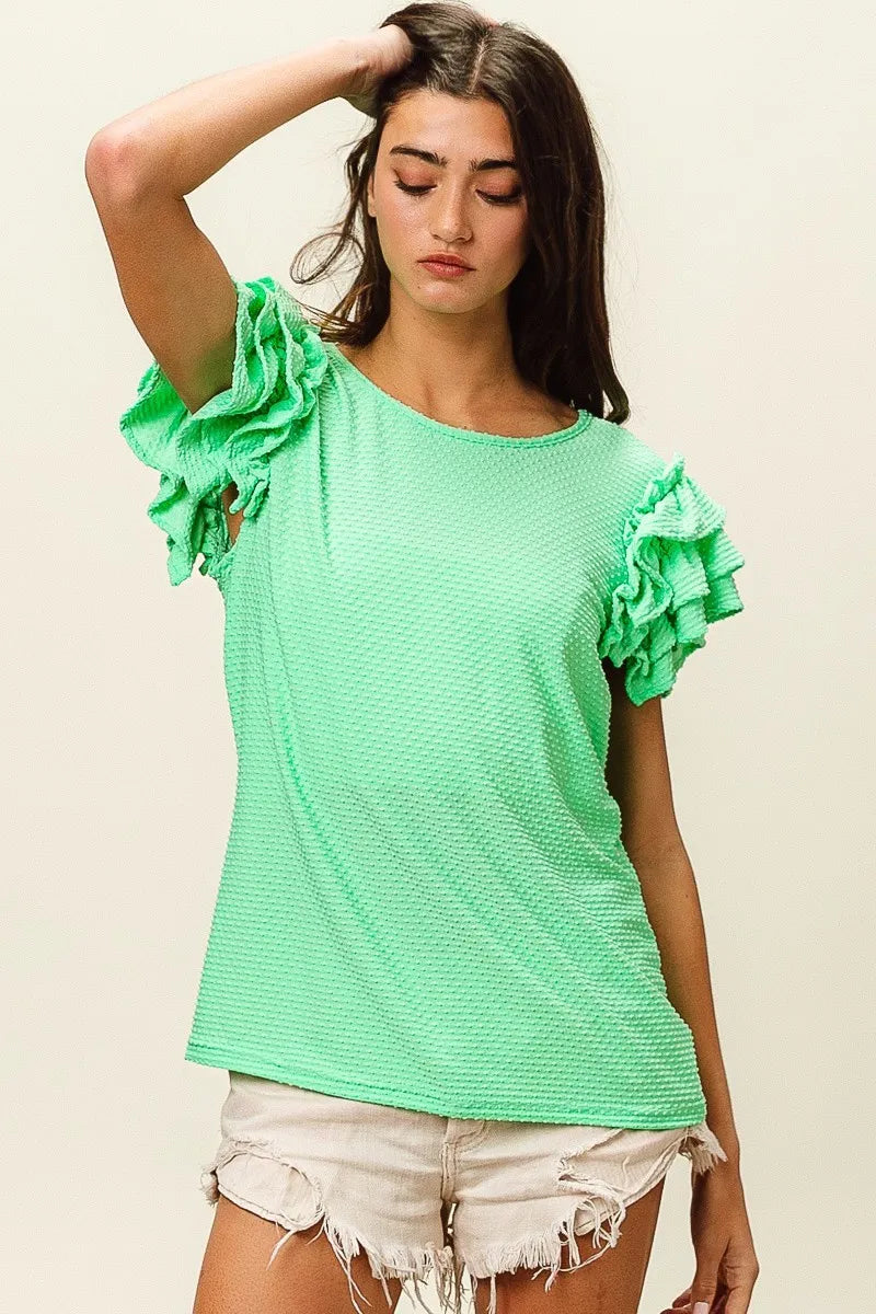 BiBi Birdseye Texture Layered Ruffle Top
