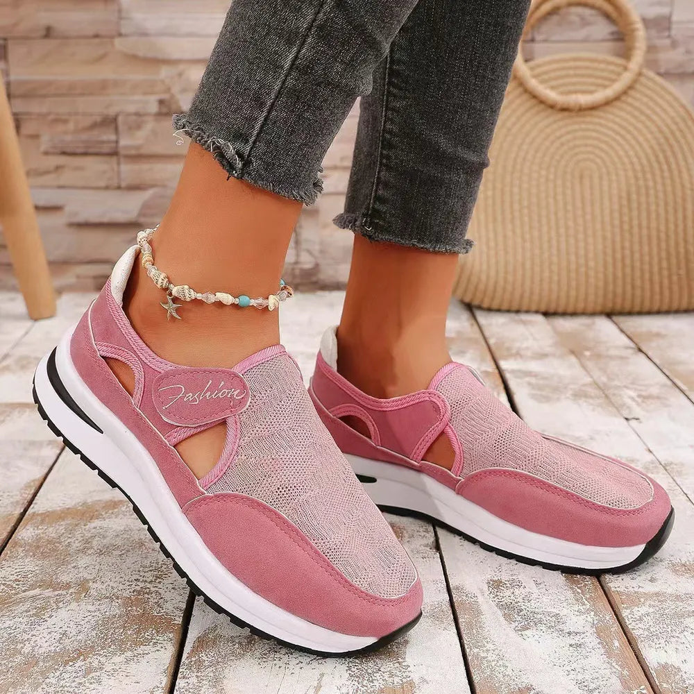 Mesh Round Toe Platform Sneakers Pink