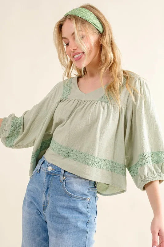 And The Why Lace Detailed V Neck Blouse Top