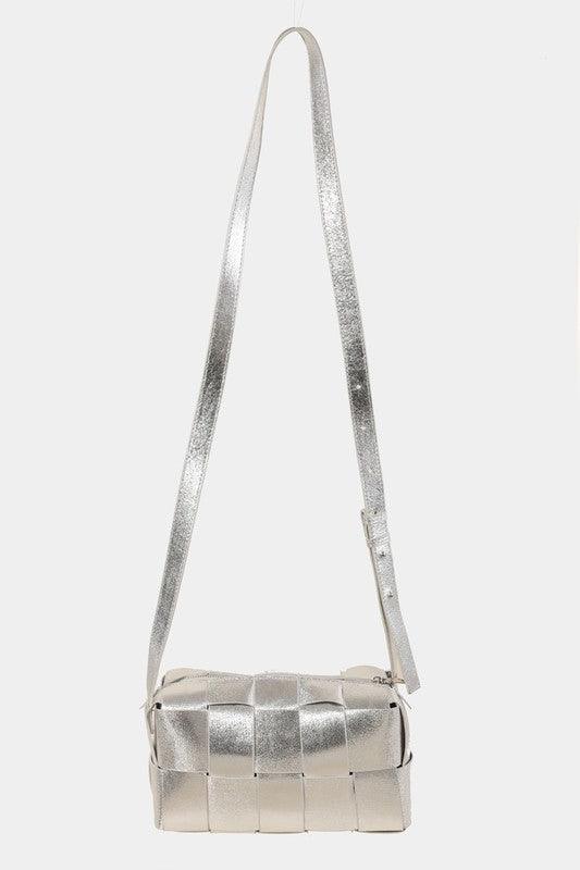 Fame Woven Crossbody Bag with Adjustable Strap Silver One Size