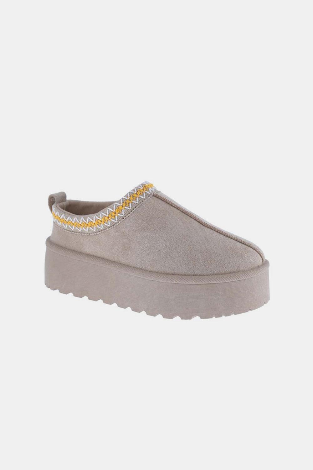 Weeboo Platform Embroidered Trim Slip-On Boots Taupe